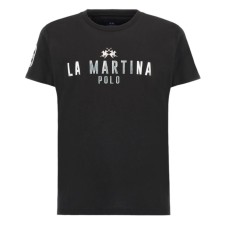 LA MARTINA T-SHIRT A MANICHE CORTE NERA CON LOGO LETTERING ARGENTO DA UOMO 