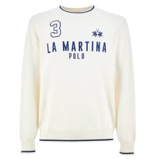 LA MARTINA MAGLIONCINO BIANCO DA UOMO CON LOGO LETTERING BLU NELLA PARTE ANTERIORE  