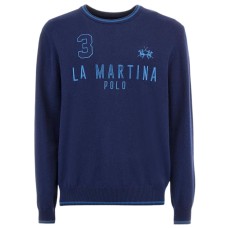 LA MARTINA MAGLIONCINO BLU DA UOMO CON LOGO LETTERING NELLA PARTE ANTERIORE 