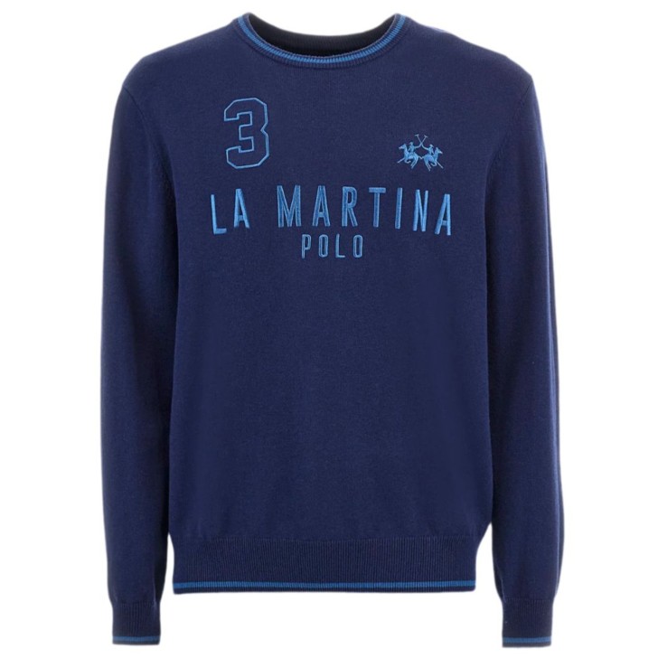 LA MARTINA MAGLIONCINO BLU DA UOMO CON LOGO LETTERING NELLA PARTE ANTERIORE 