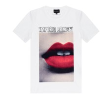 Emporio Armani T-shirt a manica corta Bianca con maxi applicazione effetto scamosciato e logo lettering 