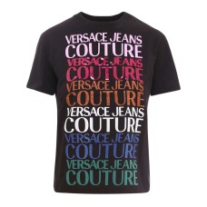Versace Jeans CoutureT-shirt da Donna Nera con logo multicolor