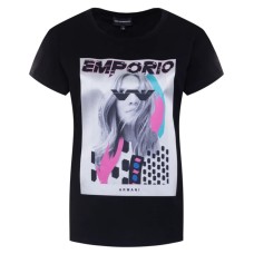 Emporio Armani T-shirt a manica corta Nera con maxi applicazione e logo lettering