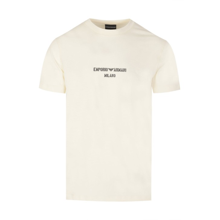 Emporio Armani T-shirt a manica corta in cotone Bianco Caldo con logo EMPORIO ARMANI MILANO