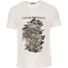 Emporio Armani Swimwear T-shirt a manica corta Bianca da Uomo con maxi stampa e logo lettering