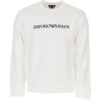 EMPORIO ARMANI FELPA WHITE IN MISTO MODAL CON STAMPA LOGO LETTERING BLUE