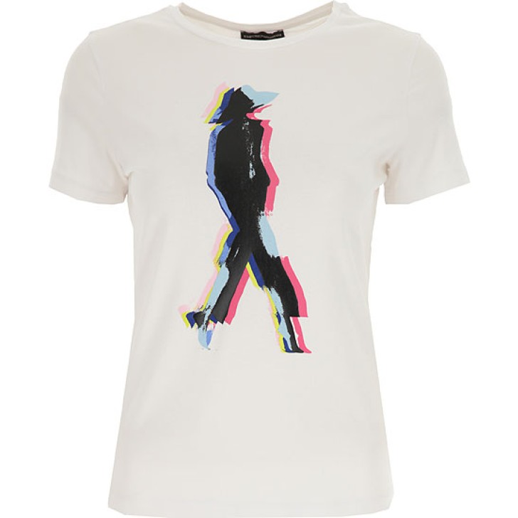 Emporio Armani T-shirt Bianca a manica corta da Donna con stampa multicolore
