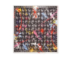 Philipp plein foulard nero di seta con stampa all over multicolor