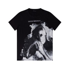 Emporio Armani T-shirt Nera in light jersey ritratto Giorgio Armani effetto acquarello