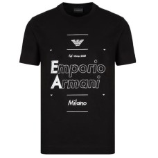 Emporio Armani T-shirt nera a manica corta in cotone con maxi logo lettering