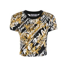 Versace Jeans Couture T-shirt corta Nera con stampa Logo Brush Couture All Over