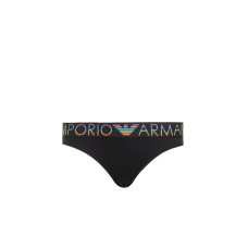 Emporio Armani Slip nero in cotone stretch con vita elastica e logo lettering multicolor