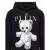 Philipp Plein Felpa nera in cotone con cappuccio e maxi logo PLEIN e orsetto Teddy con logo PP All Over