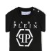 Philipp Plein T-shirt a manica corta nera in cotone con maxi logo bianco stampato