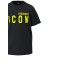 Dsquared2 T-shirt nera a manica corta in cotone con maxi logo DSQUARED2 ICON giallo fluo