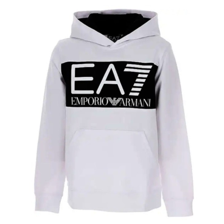 EA7 Emporio Armani Felpa bianca da Uomo con logo a contrasto 