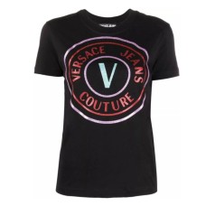 Versace Jeans Couture T-shirt in cotone a manica corta con maxi logo glitterato