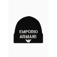 EMPORIO ARMANI BERRETTO IN MISTO LANA BLACK CON MAXI LOGO LETTERING RICAMATO	