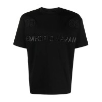 EMPORIO ARMANI T-SHIRT A MANICA CORTA BLACK IN COTONE CON MAXI LOGO RICAMATO TONO SU TONO	