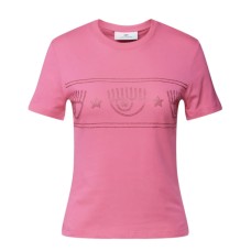 Chiara Ferragni T-shirt rosa in jersey di cotone a manica corta con maxi LOGOMANIA in strass