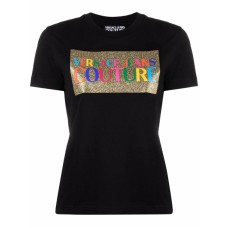 Versace Jeans Couture T-shirt da Donna Nera con logo glitterato