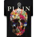 Philipp Plein T-shirt a manica corta nera in cotone con logo PLEIN e teschio stampato 