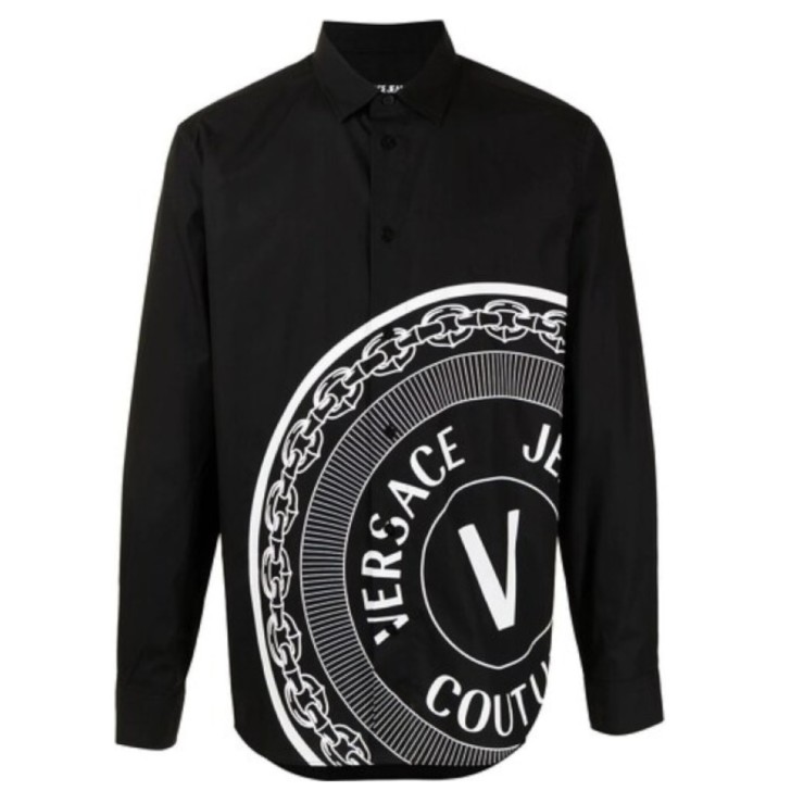 Versace Jeans Couture Camicia da Uomo Nera con maxi stampa a contrasto