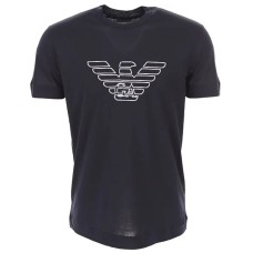 Emporio Armani T-shirt blu navy misto Tencel con logo Aquila