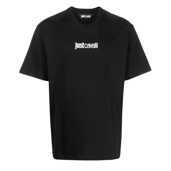 Just Cavalli T-shirt nera in jersey di cotone a manica corta con logo JUST CAVALLI 