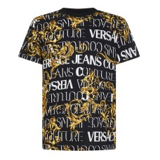 Versace Jeans Couture T-shirt Nera a manica corta con Logo Couture All Over