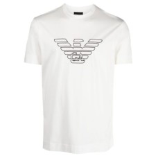 Emporio Armani T-shirt bianca a manica corta in jersey misto Tencel con logo Aquila ricamato