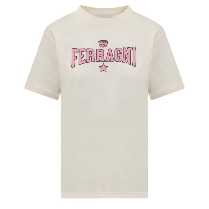 Chiara Ferragni T-shirt regular fit in cotone a manica corta con logo FERRAGNI rosa stampato