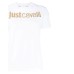 Just Cavalli T-shirt bianca in jersey di cotone a manica corta con logo JUST CAVALLI oro